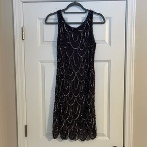 Pisarro Nights Purple and Silver Beaded Mini Dress